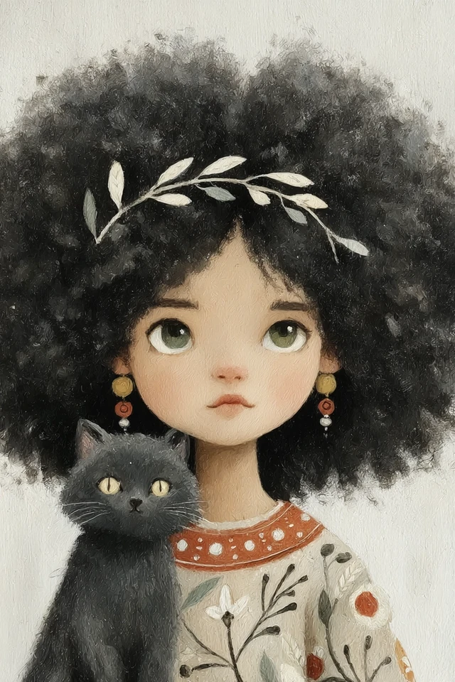Child with Cat Face: Earthy Tones Illustration