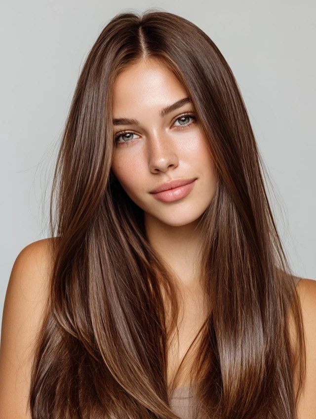 Woman Photo Model with Long Straight Shiny Hair