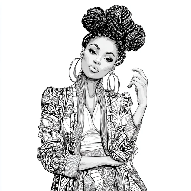African American Queen Line Art Illustration