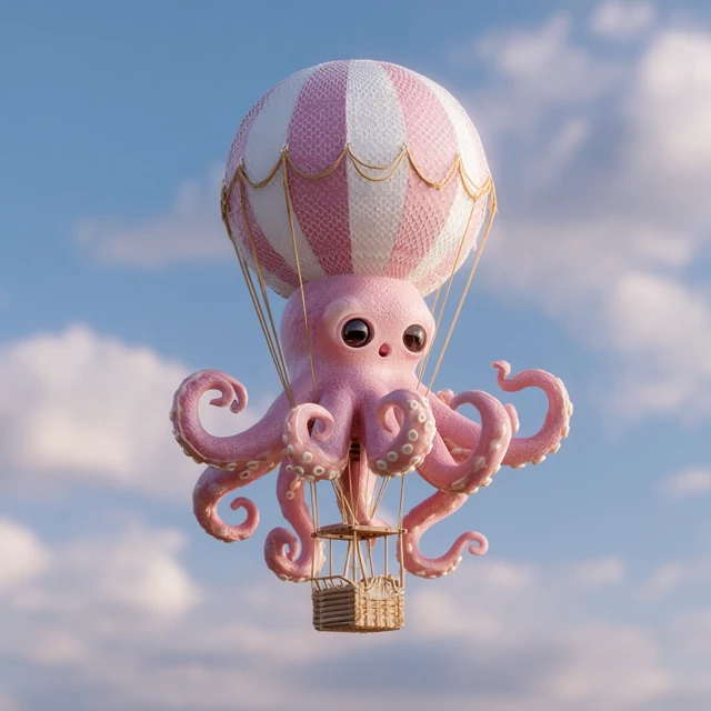 Cute Octopus Hot Air Balloon Illustration