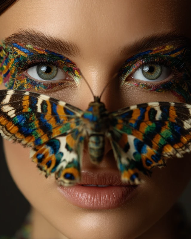Woman with Moth Makeup Eye Art Hyperrealistic