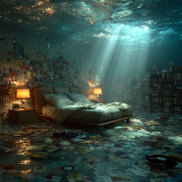 Underwater Bedroom Surreal Blue Tones Lofi Aesthetic
