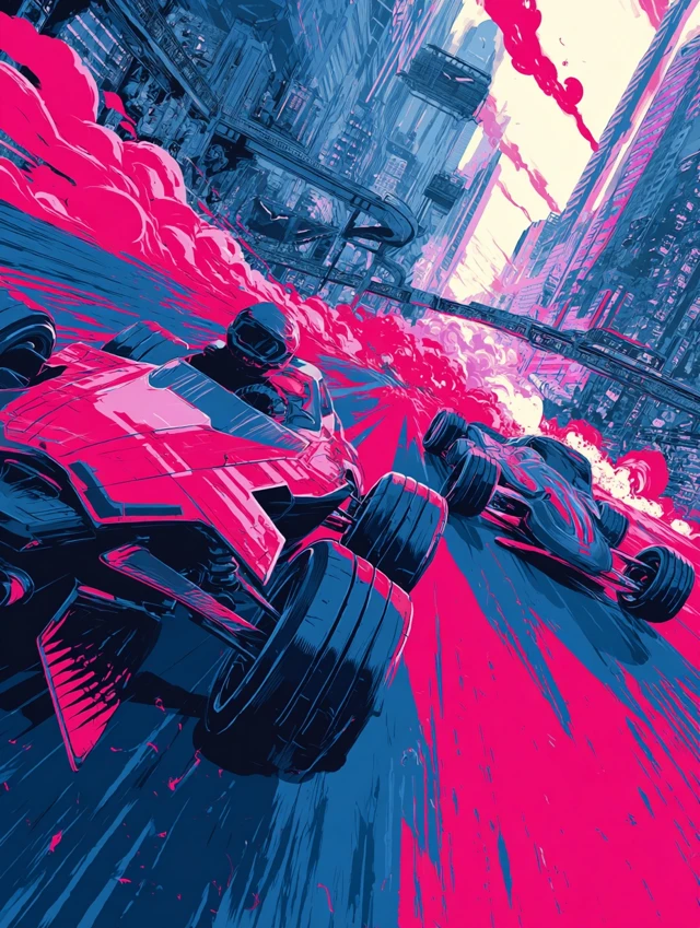Futuristic Racer Showdown Cel Shaded Illustration