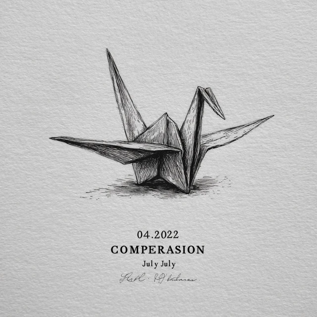 Origami Crane Ink Sketch Minimalist Art
