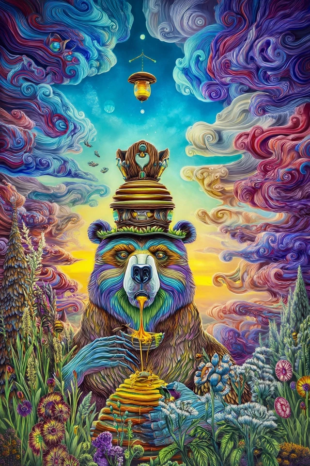 Psychedelic Bear Tarot Card Art Colorful and Surreal