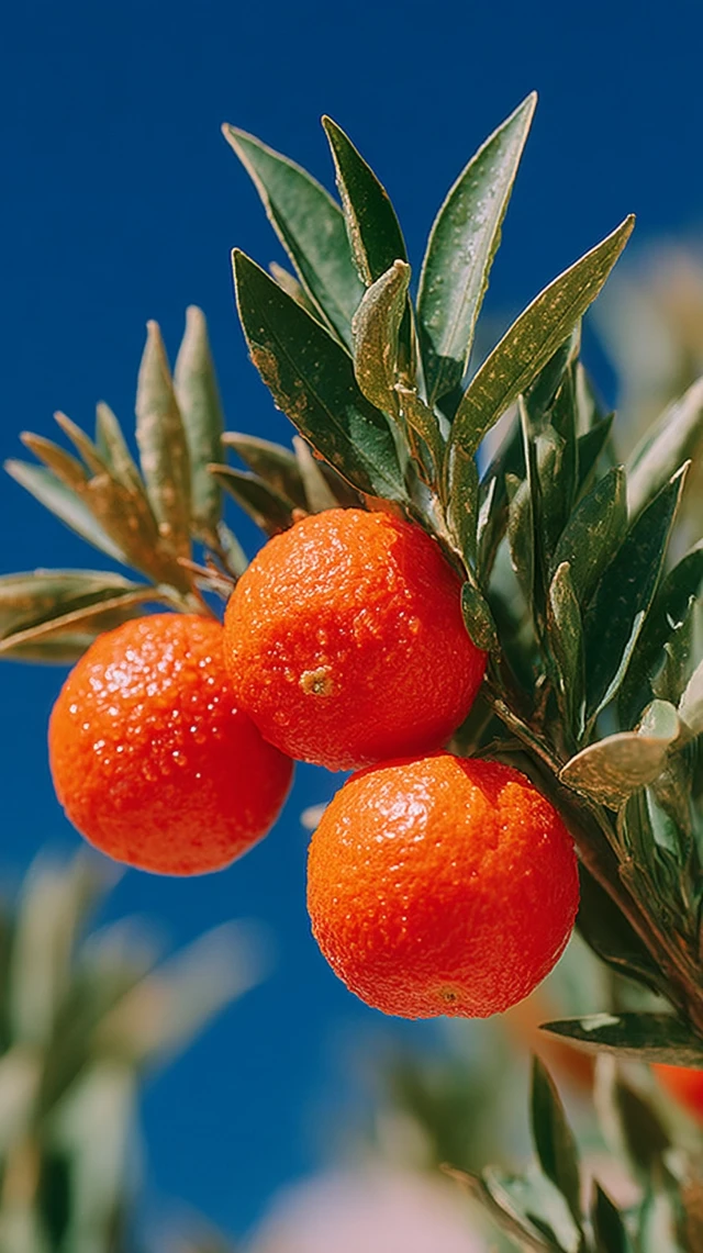 Orange Tree with Oranges and Blue Sky