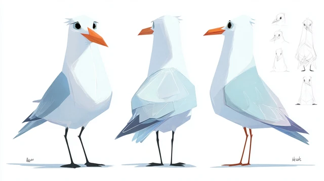 Stylized Seagull Character Turnaround Sheet Design