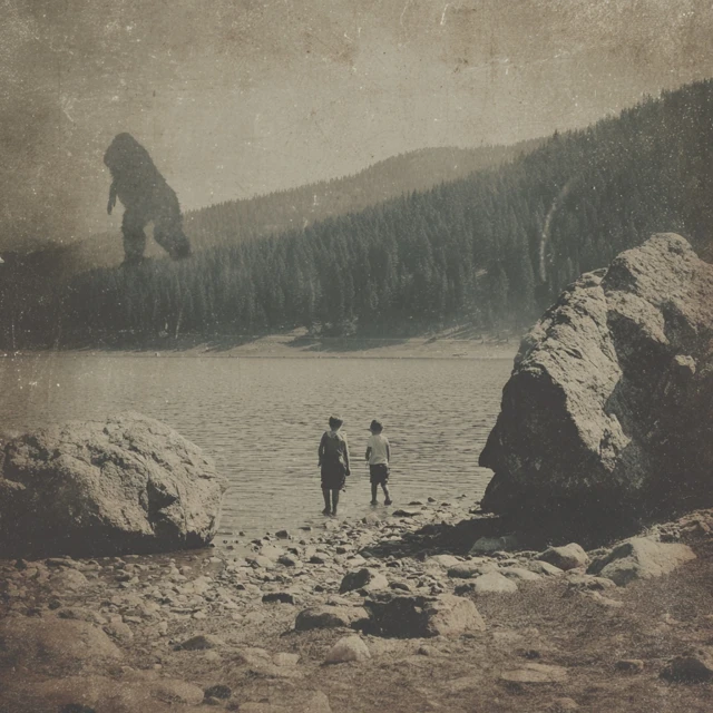 Bigfoot Lake Encounter 1962 Retro Photo