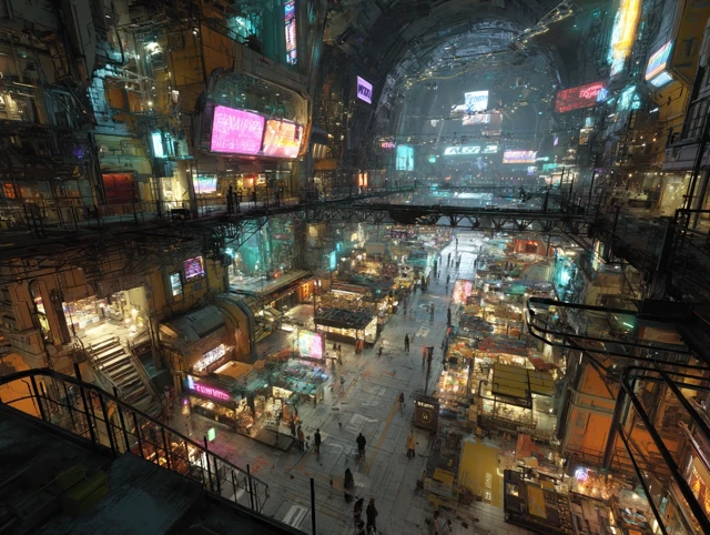 Cyberpunk Cortex Bazaar Marketplace Illustration