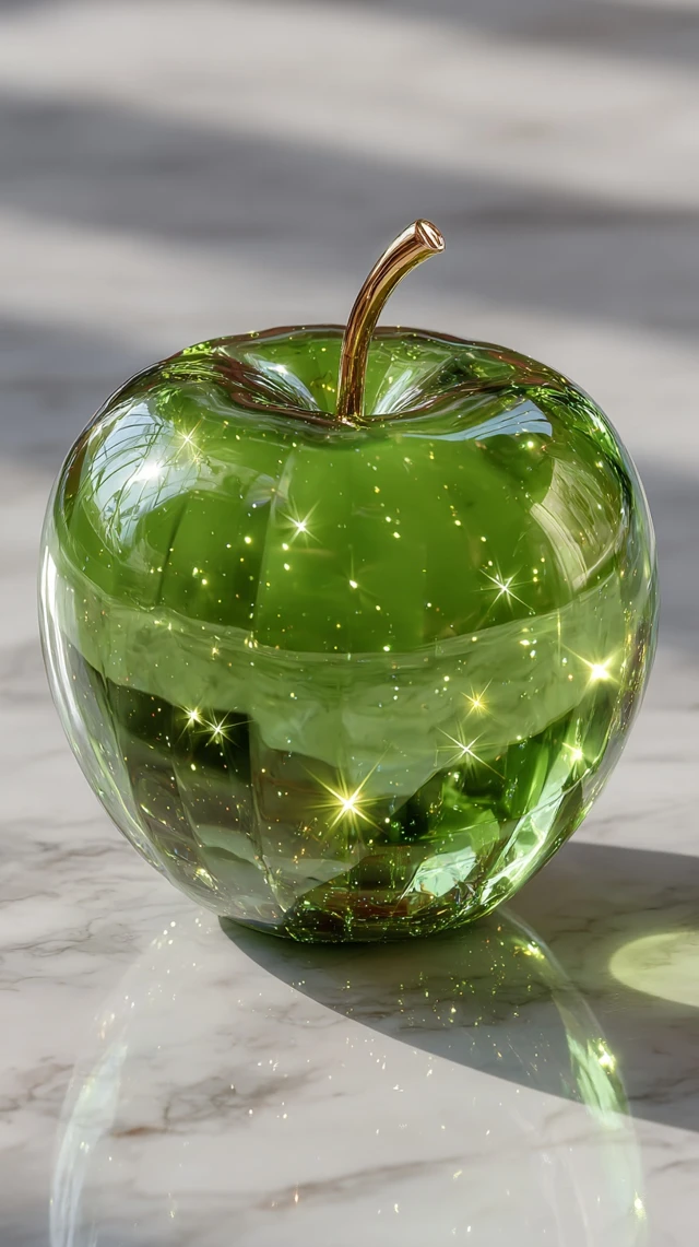 Emerald Crystal Apple on Marble Ultra Detailed 8K