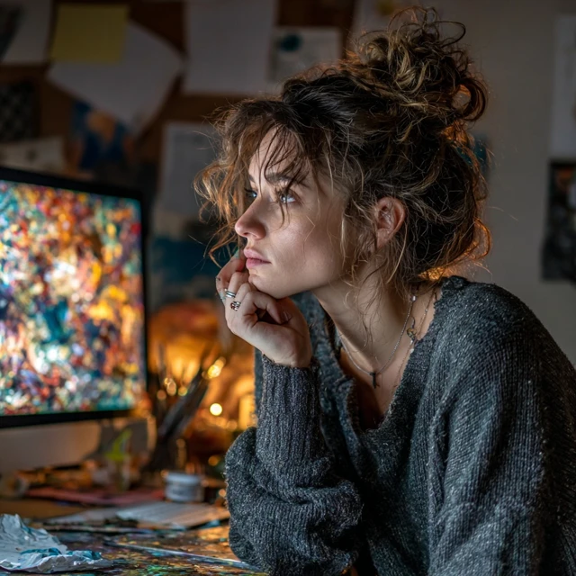 College Student Studying AI Painting at Home