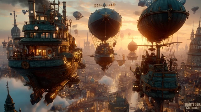 Steampunk Girl Airship Illustration Anime