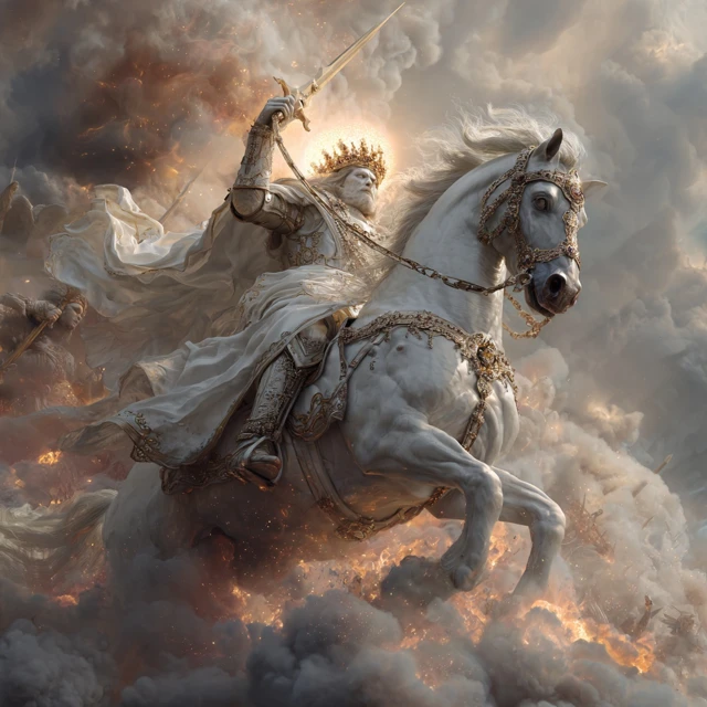 Jesus Christ on White Horse in Battlefield