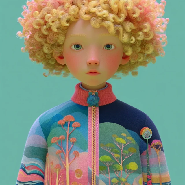 3D Childrens Illustration Blonde Curly Hair