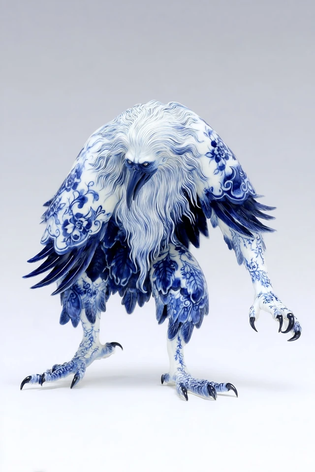 Mythical Creature Bird Spirit Blue Porcelain