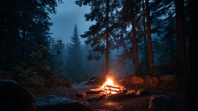 Campfire in a Night Forest 32K UHD