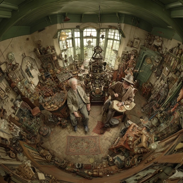 Steampunk Battle Bot Inventor and Son Inspection