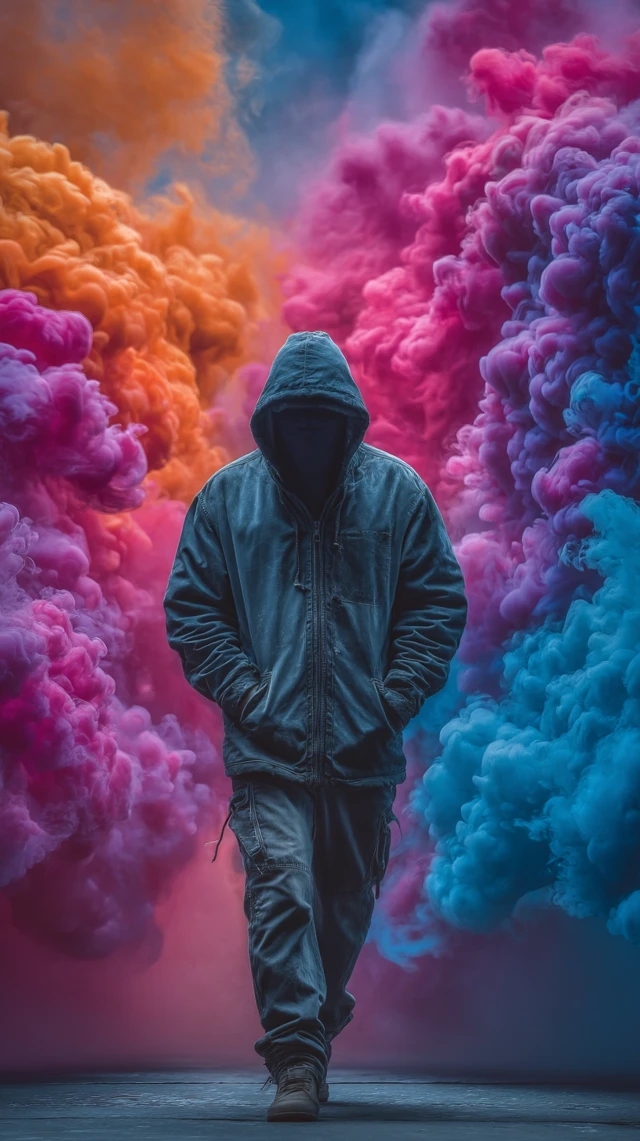 Mysterious Man in Graffiti Tunnel Cinematic Photo