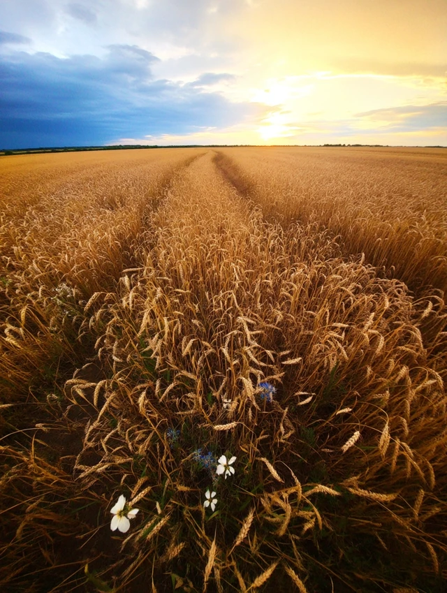 Golden Hour Wheat Field Panorama