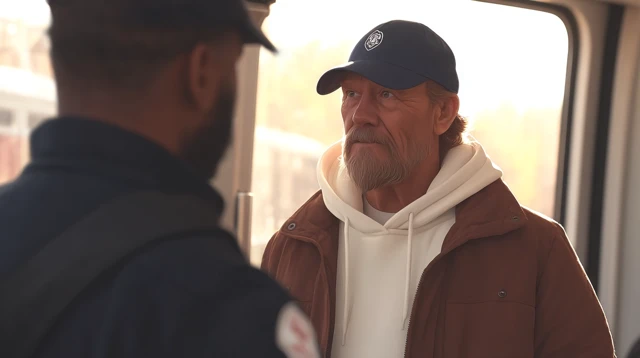 Police Officer and Man on a Train