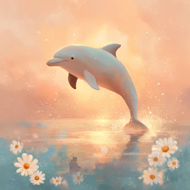 Daisy the Dolphin Dances at Dawn Cute Digital Painting