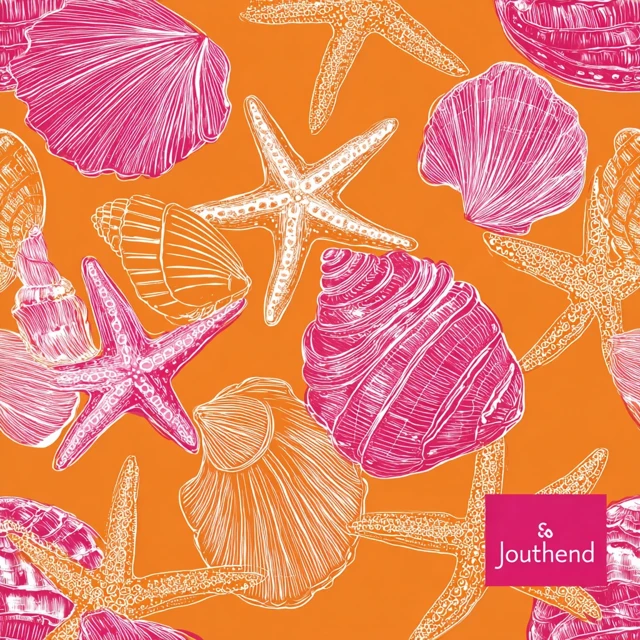 Seashells Starfish Pattern Orange Background