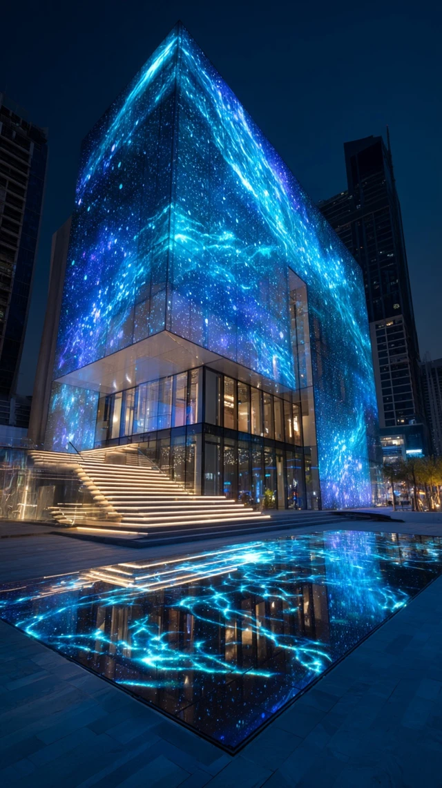 Futuristic Dubai Building at Night Modern Architecture