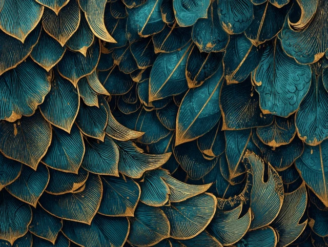 Dragon Scale Pattern Emerald Indigo Antique Gold Texture