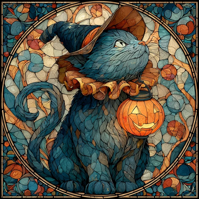 Halloween Cat Stained Glass Art