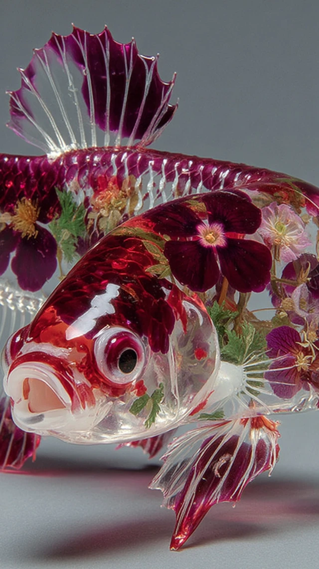 Hyperrealistic Betta Fish Art with Dried Flowers