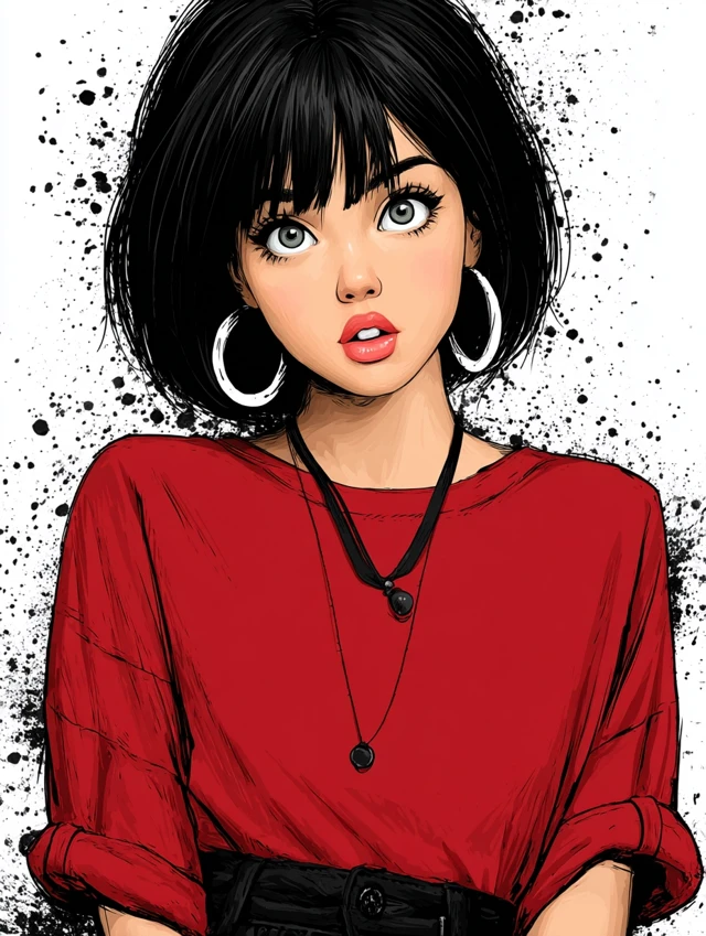 Adorable Girl Illustration: Pop Art, Keith Haring Style