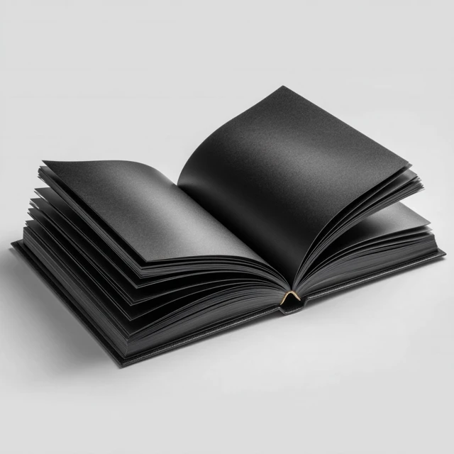 Open Book with Black Pages and Ribbon