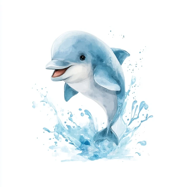 Kawaii Dolphin Jumping Out of Water Smiling