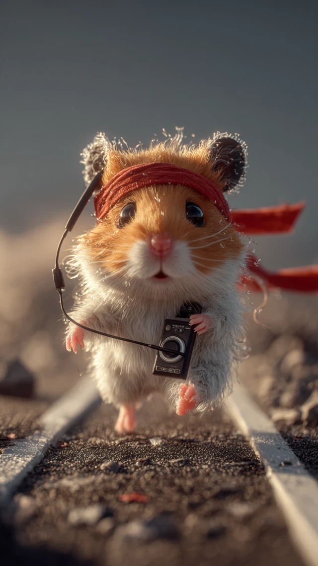 Hamster Jogging with Music Player Photorealistic