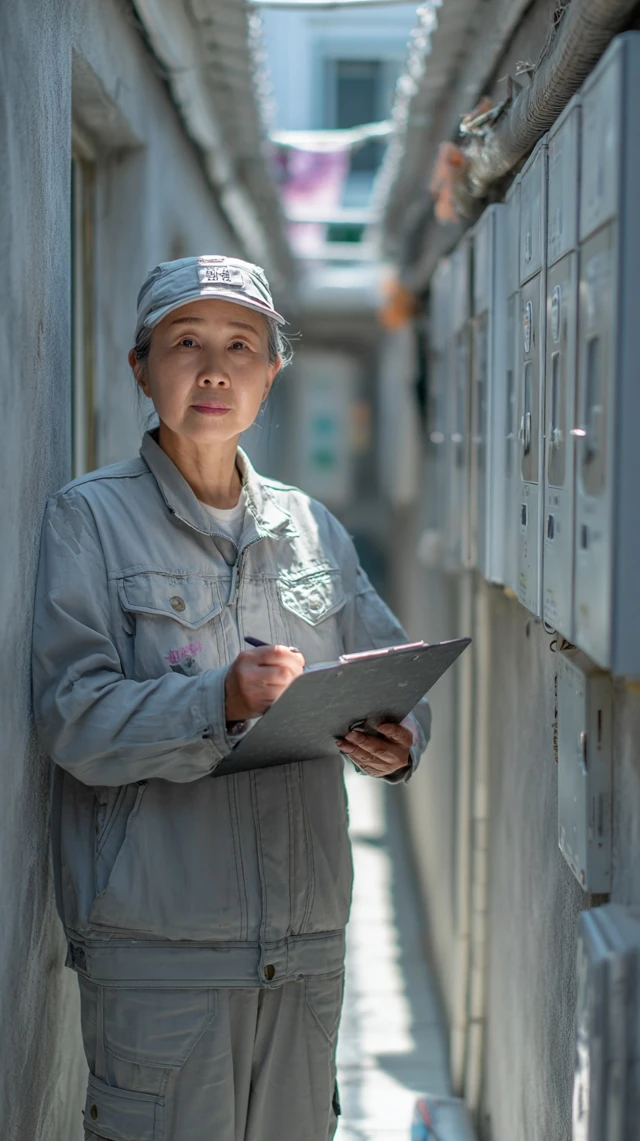 Korean Woman Checking Electric Meters