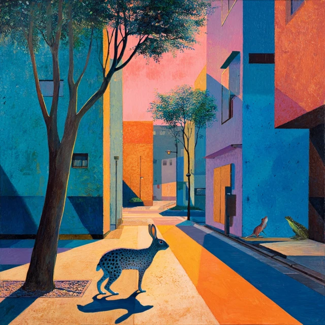 Surreal Tokyo Street Painting Rabbit Pastel Colors