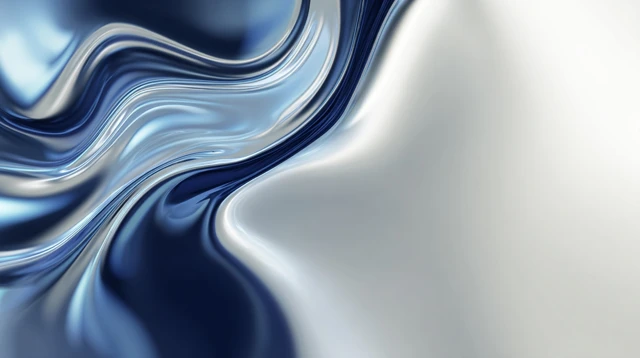 Abstract Metallic Flowing Liquid Blue Silver Banner
