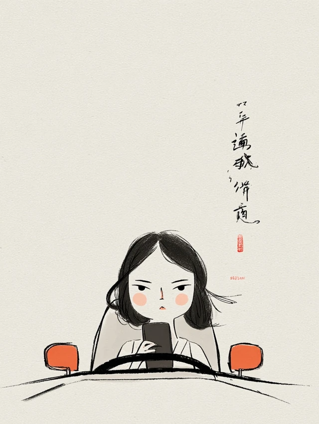 Traffic Jam Japanese Ink Drawing Morning Commute