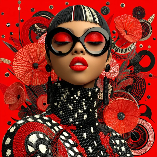 Afrofuturist Fashion Portrait Red Accents Black Beauty