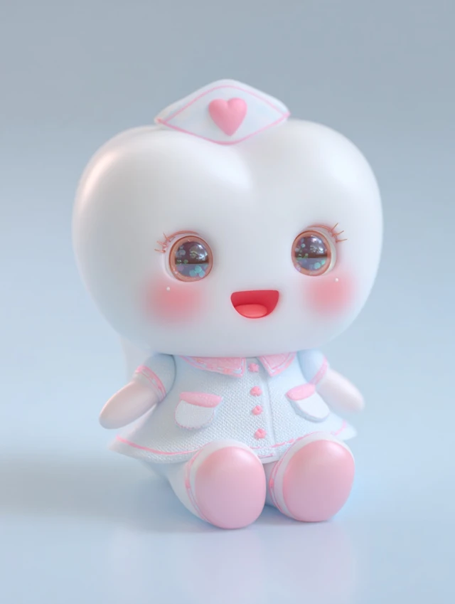Cute Cartoon Tooth Character with Brush 3D