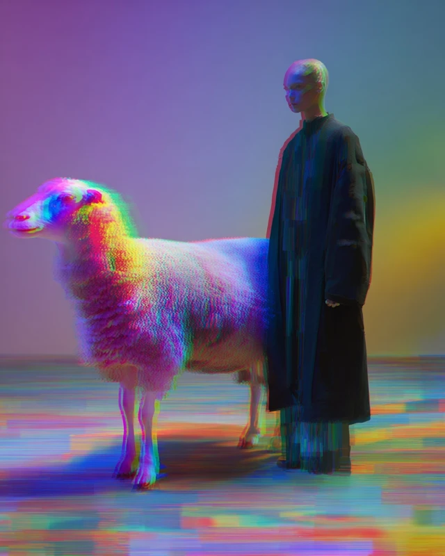 Fashion Model Glitch Sheep Dreamlike Space
