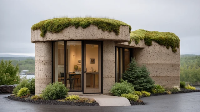 Eco Friendly Spiral House with Moss Covered Roof