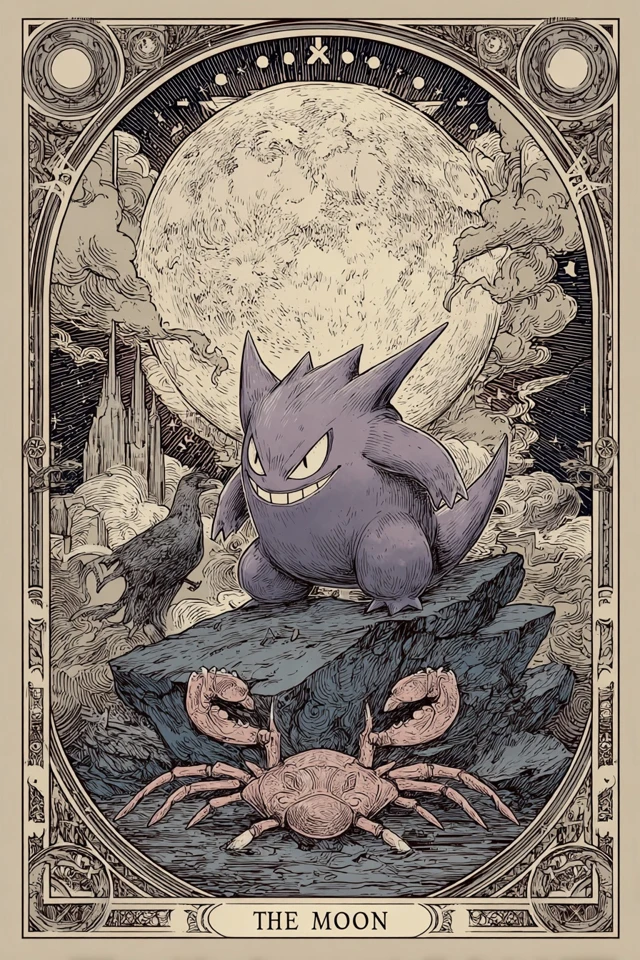 Pokemon Gengar Moon Tarot Card Illustration
