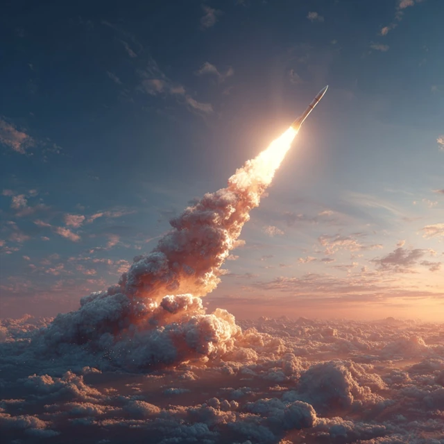 Missile Launch at Sunset Photorealistic Image