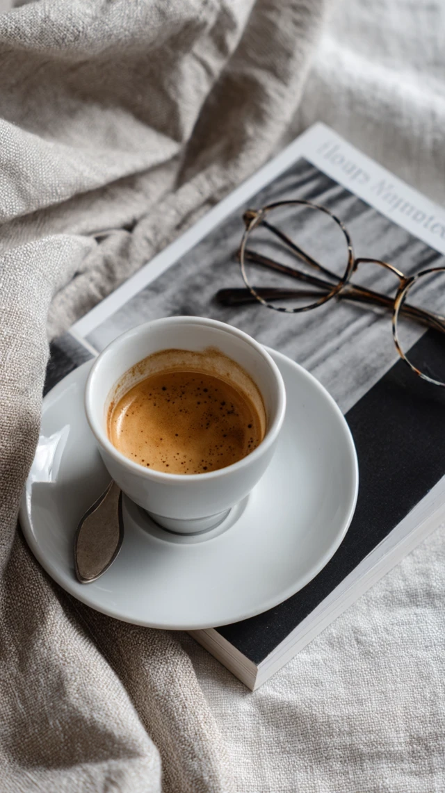 Minimalist Espresso Coffee and Glasses Aesthetic Photo