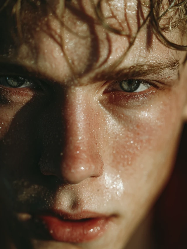 Young Athletic Blond Boy Portrait Determined Eyes
