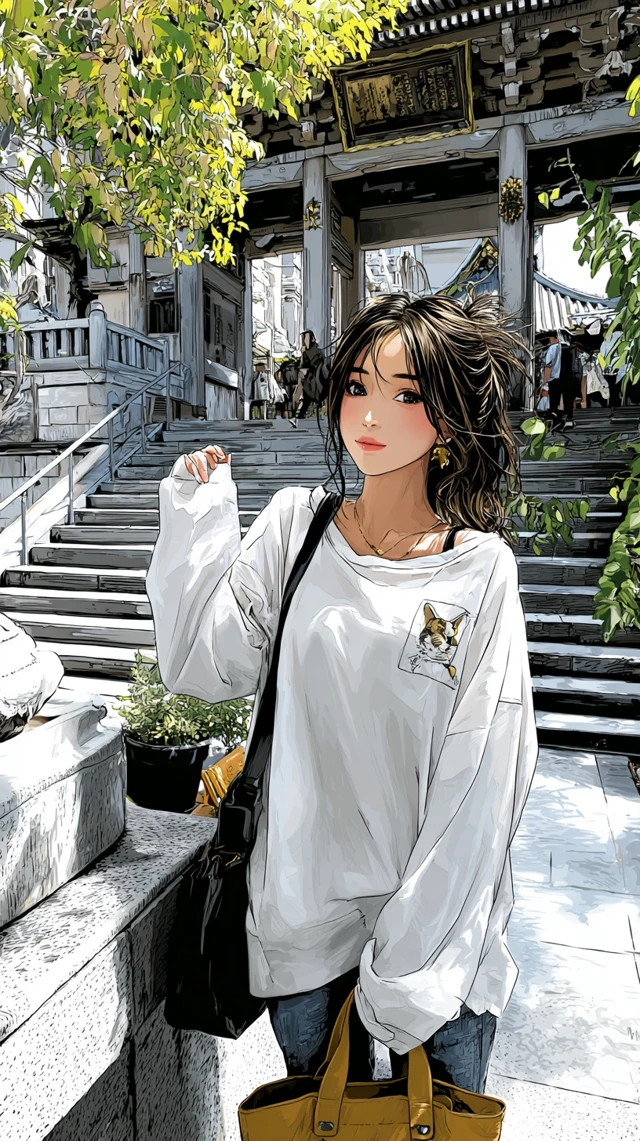 Anime Girl at Temple Serene Illustration Masterpiece