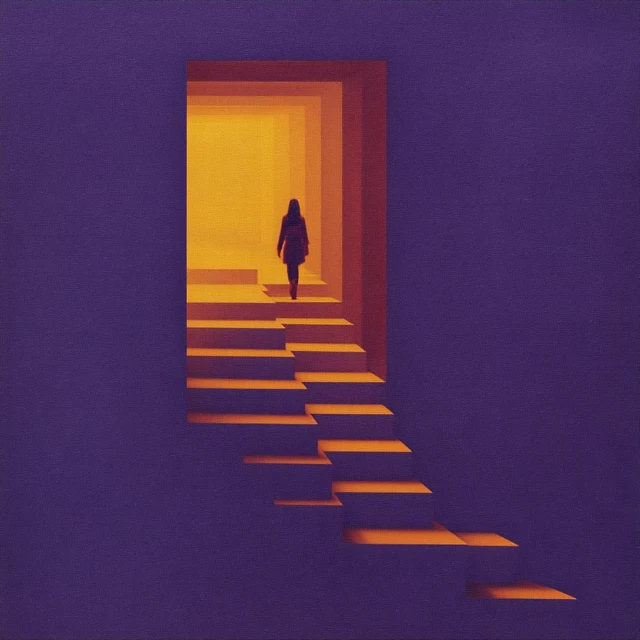 Spiritual Growth: Woman Climbing Golden Stairs