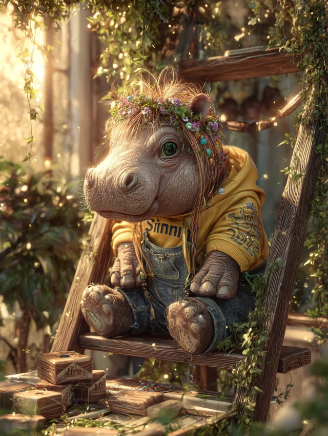 Charming Hippo Portrait in a Sun-Drenched Garden