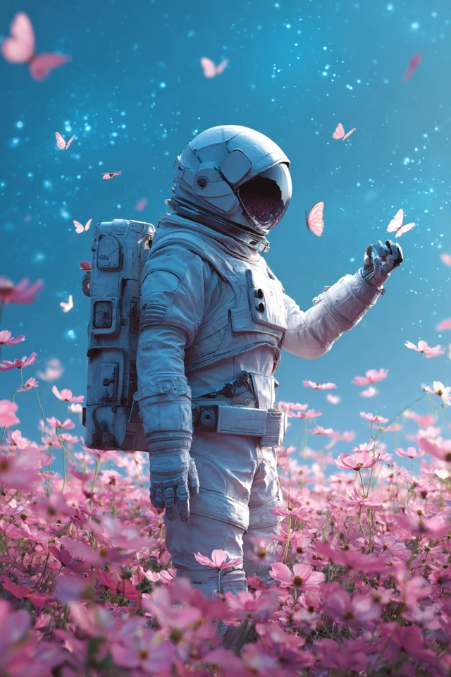 Astronaut in Flower Field Digital Art
